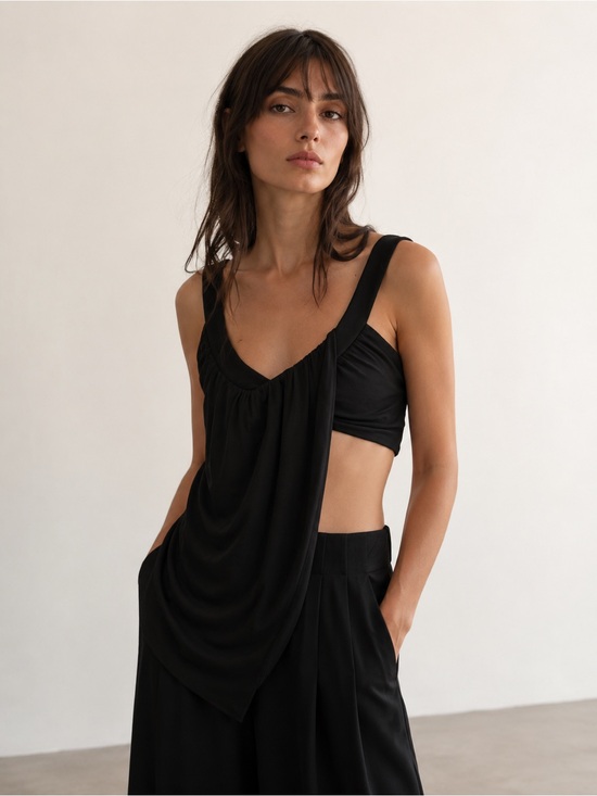 Proenza Schouler Tops - Proenza Schouler Black Asymmetric Draped Bra Top NWT Size 4